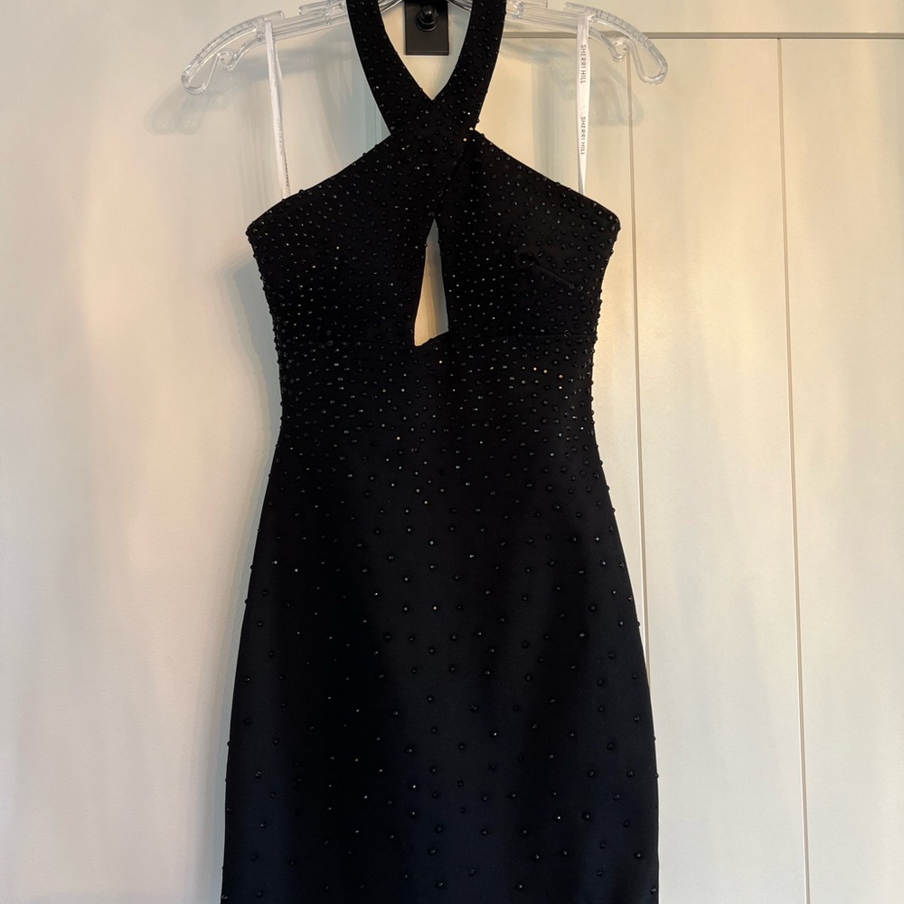 Sherri Hill Black Sleeveless Halter Sheath Dress